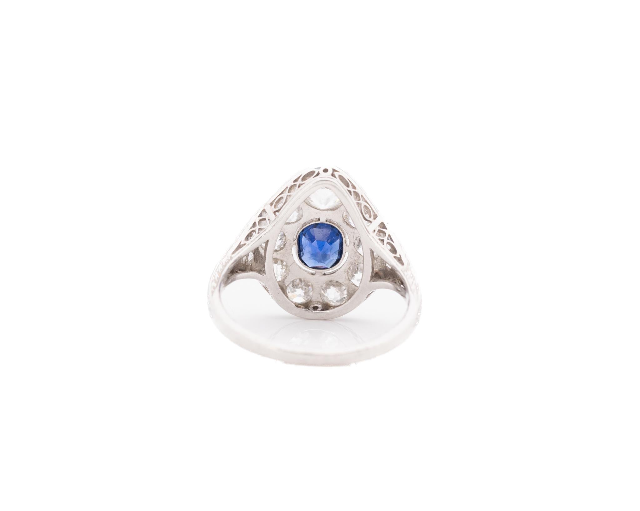 1926 gravierter Art-Déco-Ring mit unerhitztem Saphir und Diamant im Angebot 1