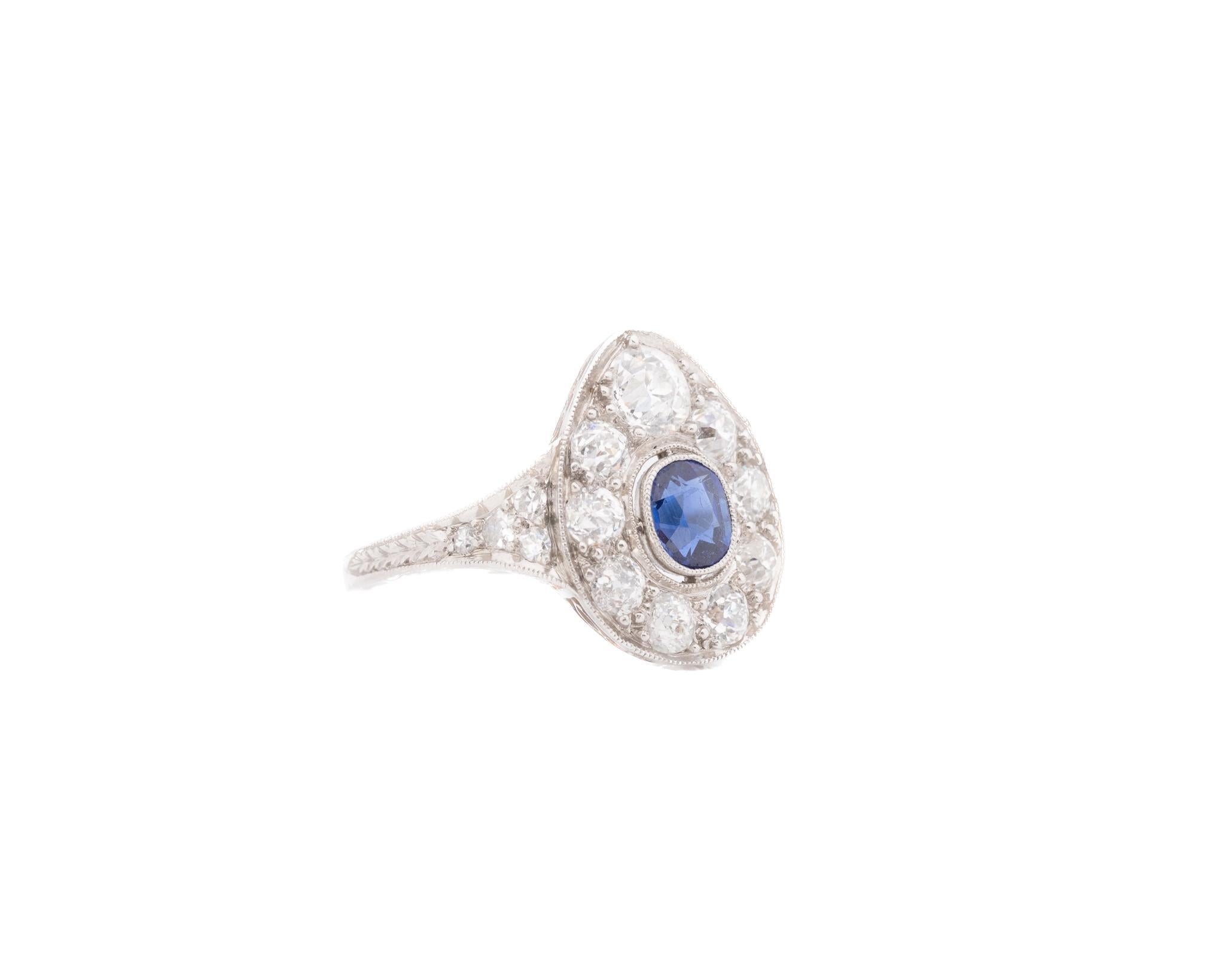 1926 Engraved Art Deco Unheated Sapphire and Diamond Ring For Sale 3