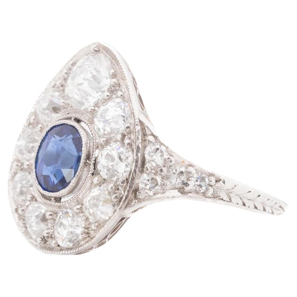 1926 Engraved Art Deco Unheated Sapphire and Diamond Ring For Sale