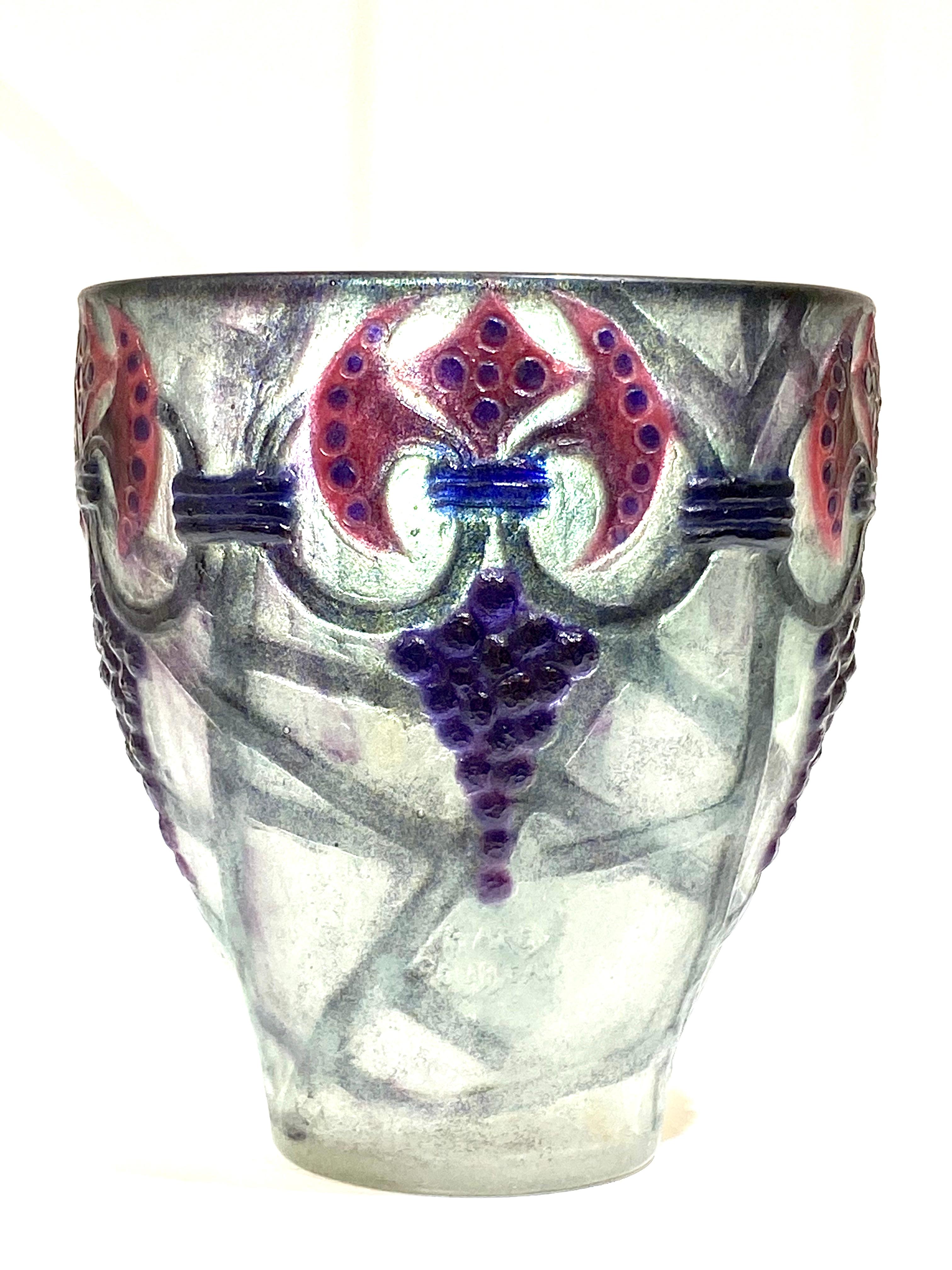 Art Deco 1926 Gabriel Argy-Rousseau Grappes Vase in Pate de Verre Cameo Glass