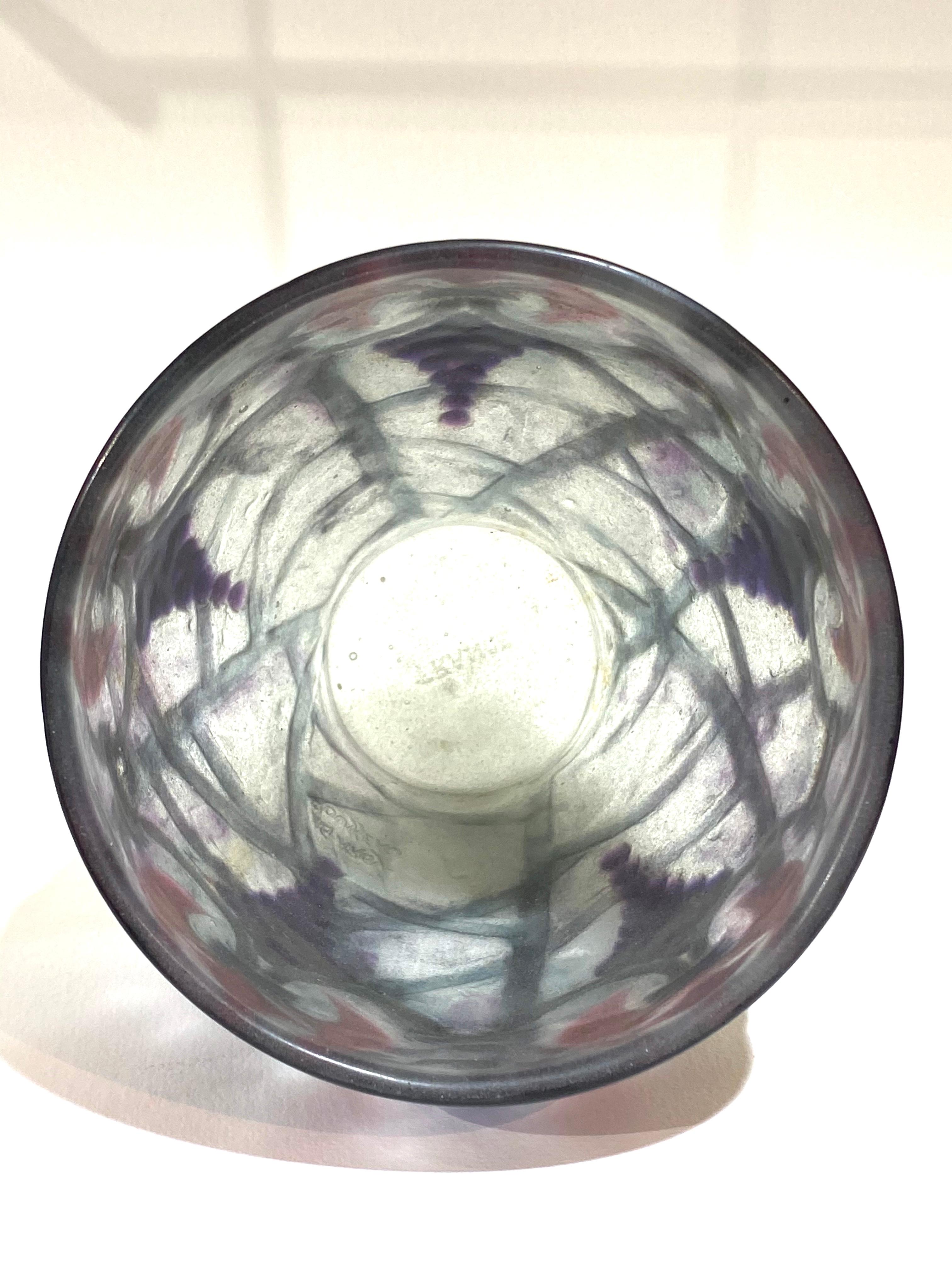 French 1926 Gabriel Argy-Rousseau Grappes Vase in Pate de Verre Cameo Glass