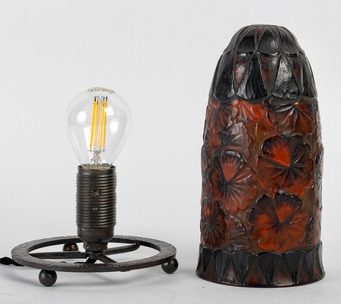 Art déco Lampe de nuit Gabriel Argy Rousseau Corollas Corolles Pate De Verre Glass 1926 en vente
