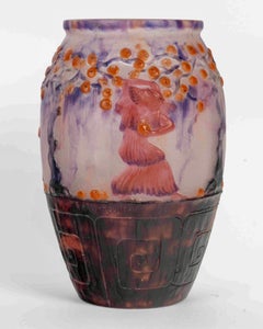 1926 Gabriel Argy Rousseau - Vase Jardin des Hesperides Glass Pate De Verre