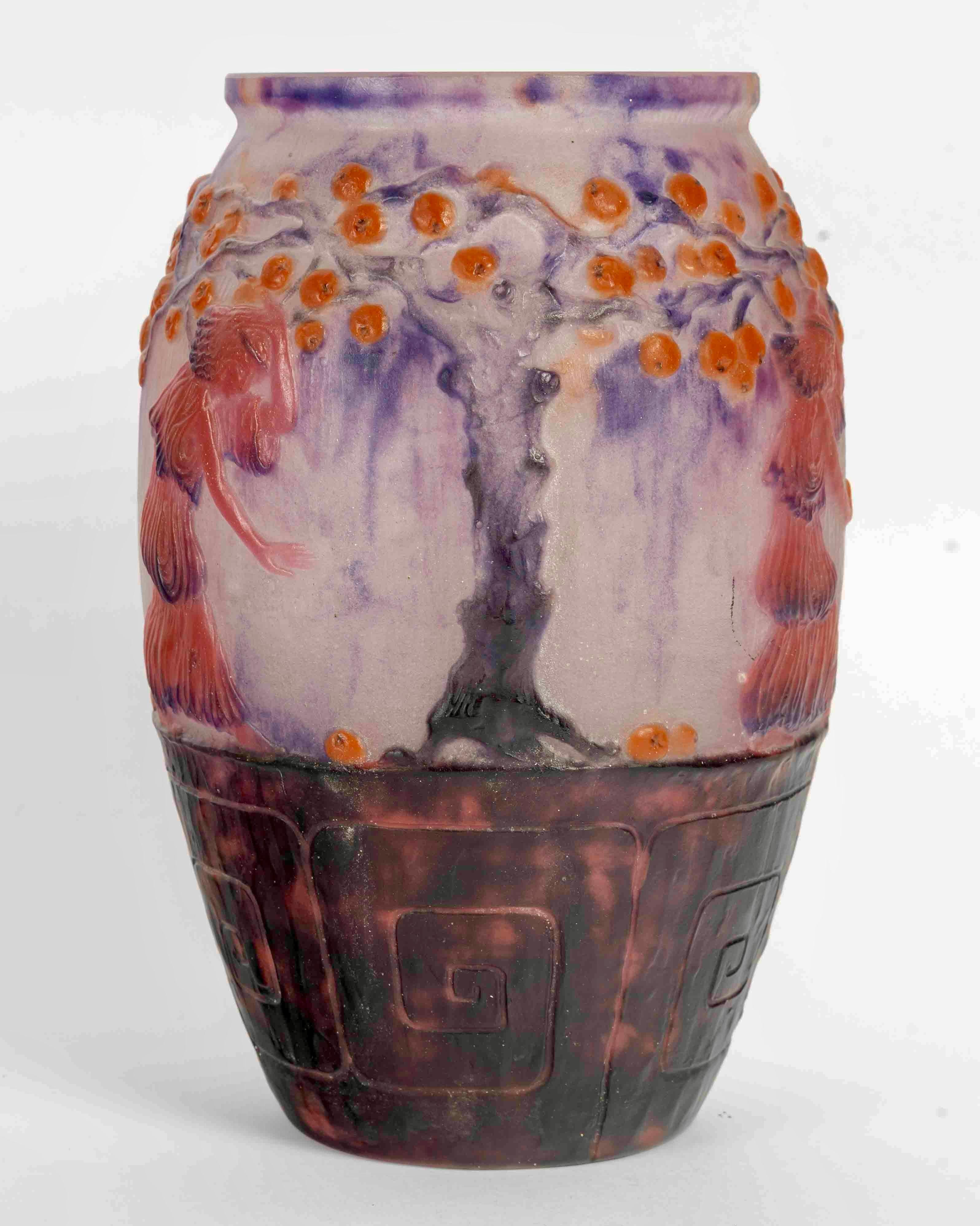 Art Deco 1926 Gabriel Argy Rousseau - Vase Jardin des Hesperides Glass Pate De Verre For Sale