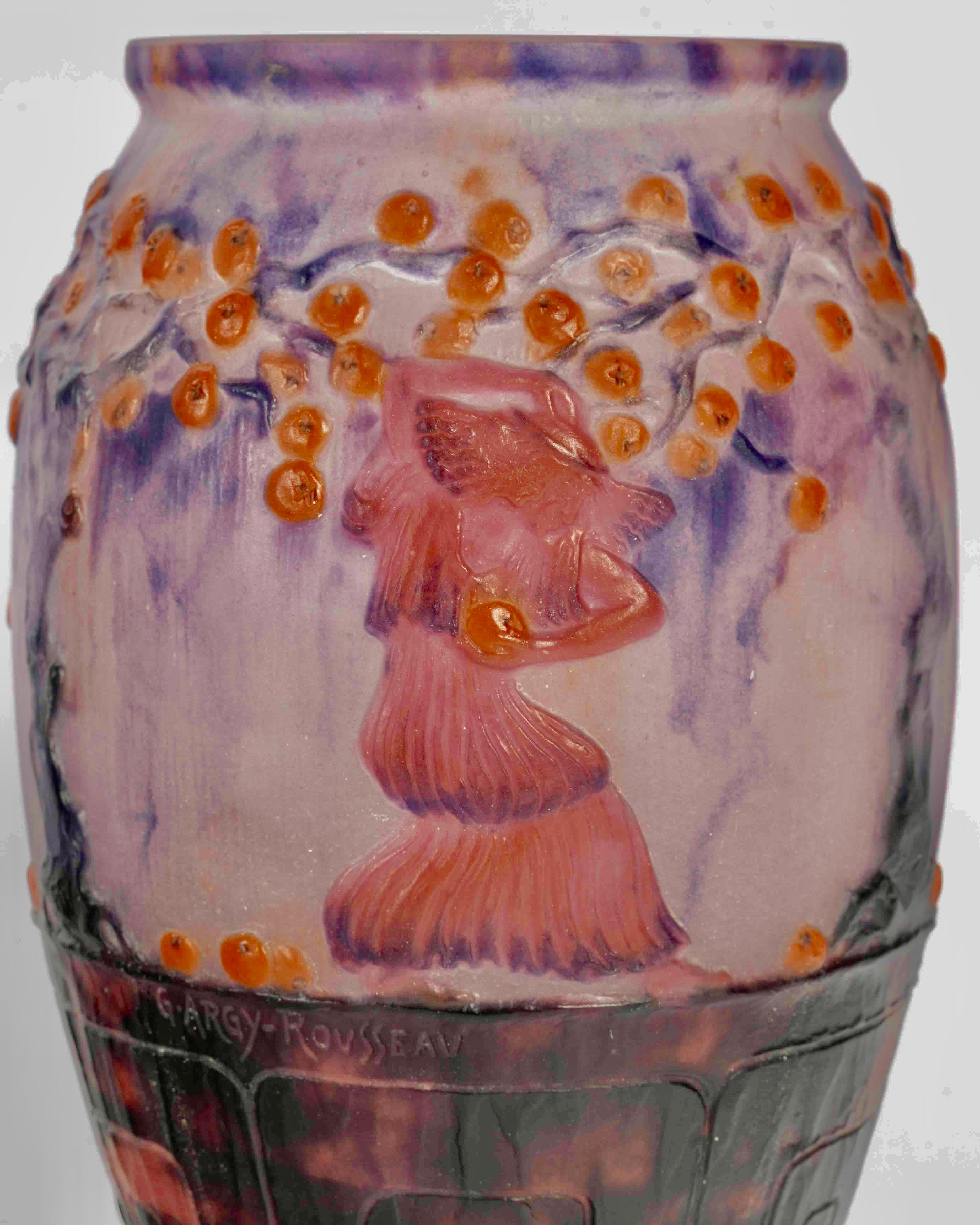 Molded 1926 Gabriel Argy Rousseau - Vase Jardin des Hesperides Glass Pate De Verre For Sale