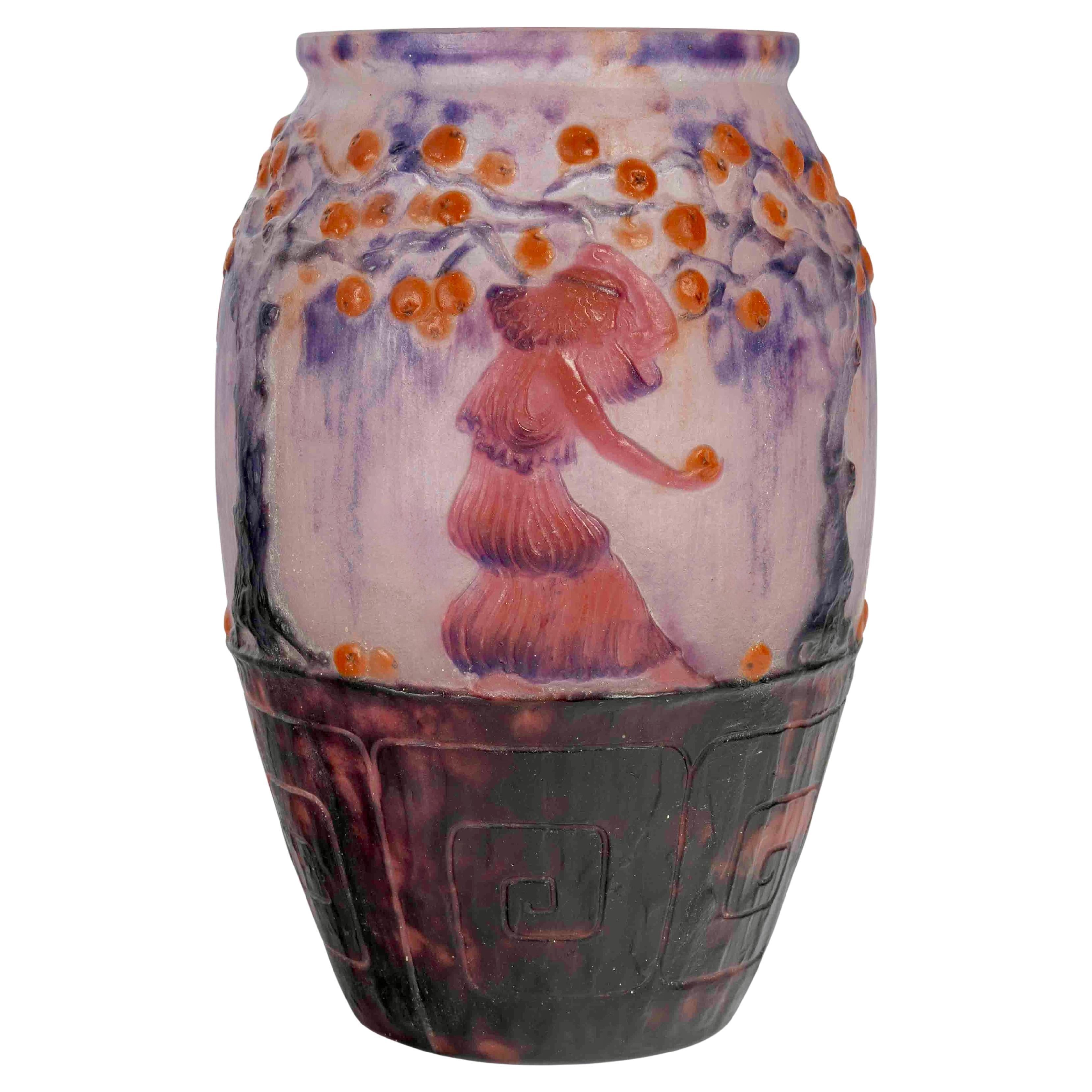 1926 Gabriel Argy Rousseau - Vase Jardin des Hesperides Glass Pate De Verre For Sale