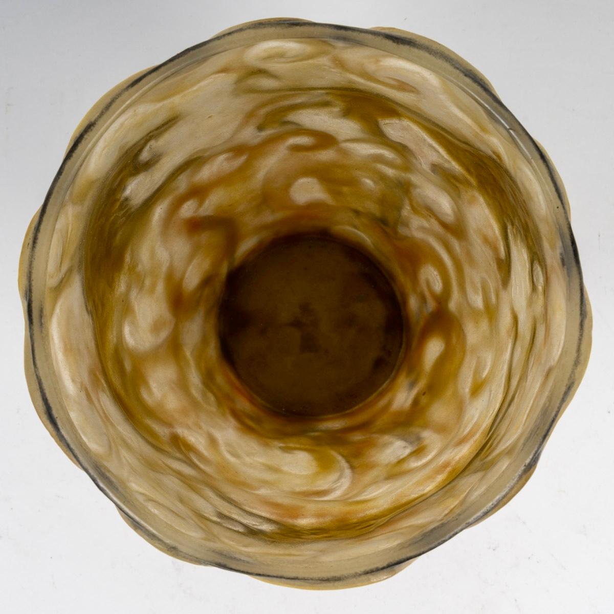French 1926 Gabriel Argy-rousseau - Vase Lions Glass Pate De Verre