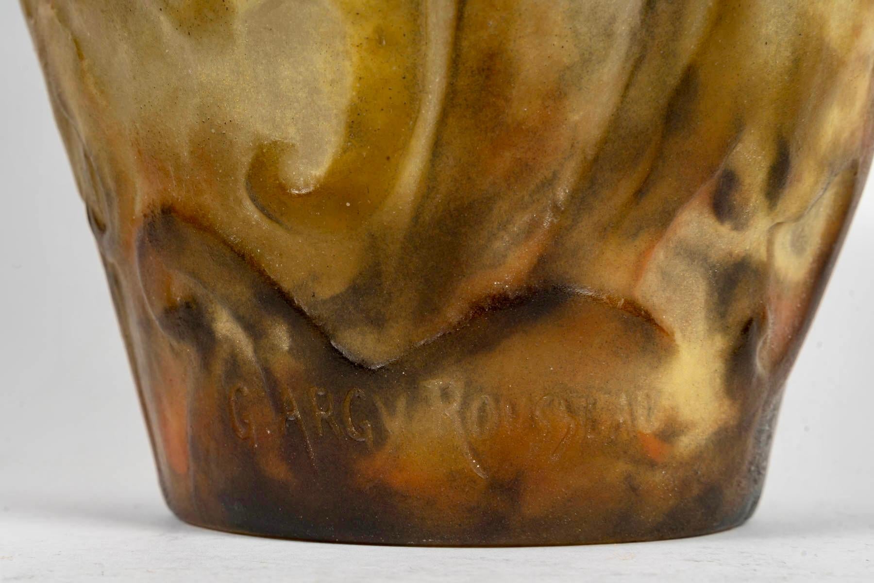 1926 Gabriel Argy-rousseau - Vase Lions Glass Pate De Verre In Good Condition In Boulogne Billancourt, FR