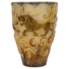 1926 Gabriel Argy-rousseau - Vase Lions Glass Pate De Verre