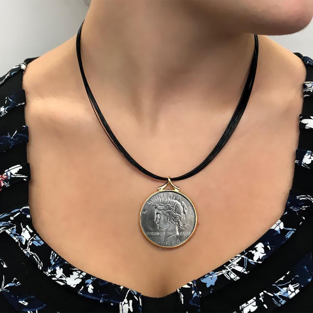 Contemporary 1926 Peace Silver Dollar Coin Necklace For Sale