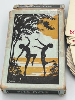 1926 Play Well Art Deco Bridge Playing Cards Nymph Silhouette Sunset - No Royals