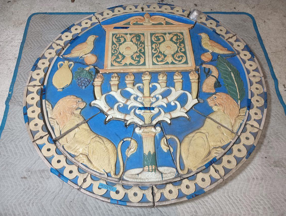 1926 Poly-Chrome Judaic Terracotta Medallion from Phila Synagogue For Sale 10