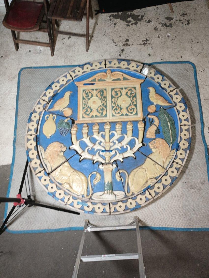 1926 Poly-Chrome Judaic Terracotta Medallion from Phila Synagogue For Sale 13