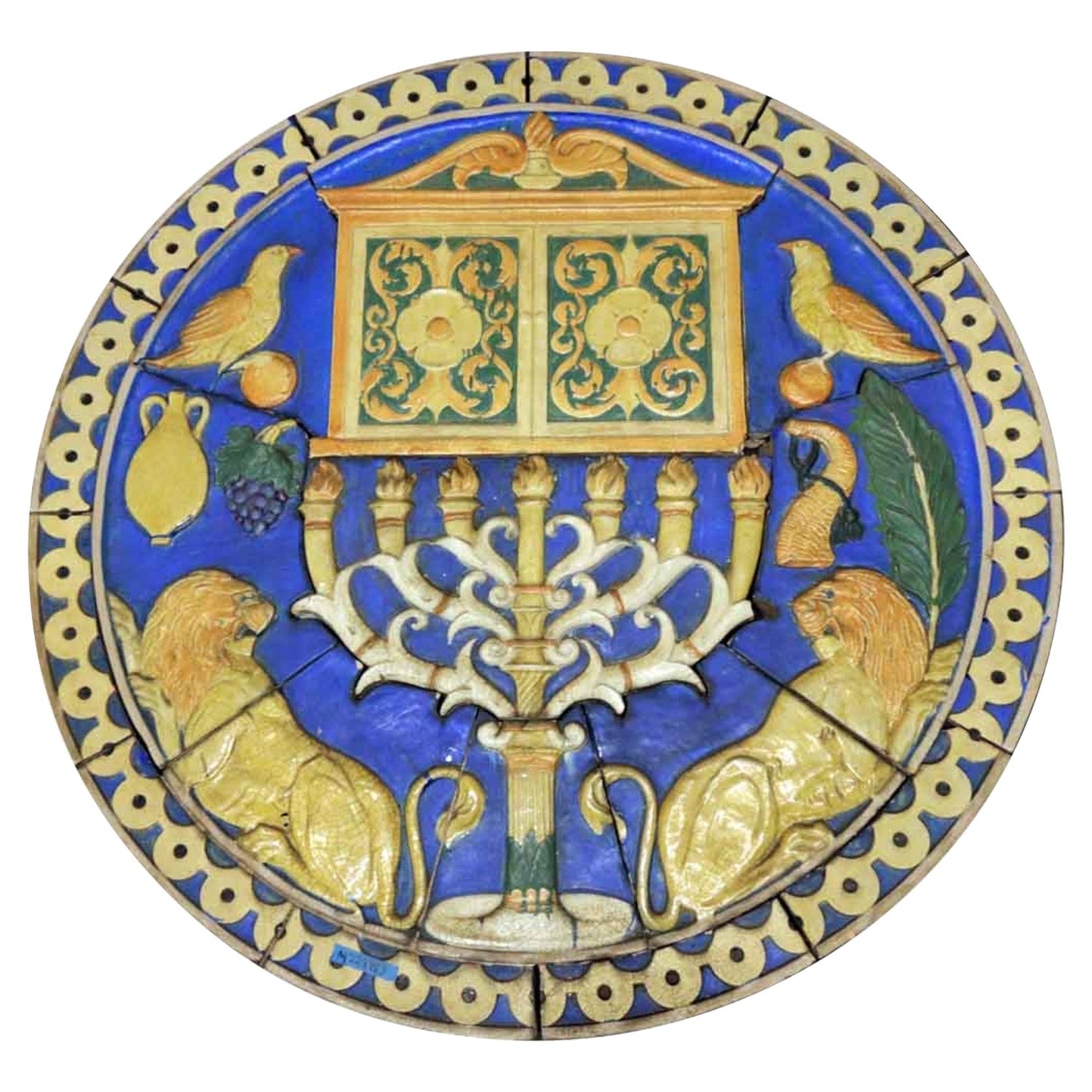 1926 Poly-Chrome Judaic Terracotta Medallion from Phila Synagogue