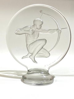1926 René Lalique Archer Car Mascot Hood Ornament in Glass