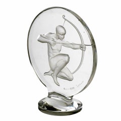 1926 René Lalique Archer Car Mascot Hood Ornament in Glass