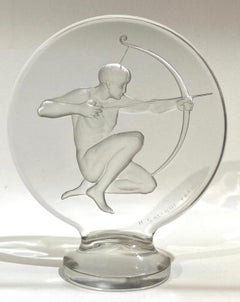 1926 René Lalique Archer Car Mascot Hood Ornament in Glass