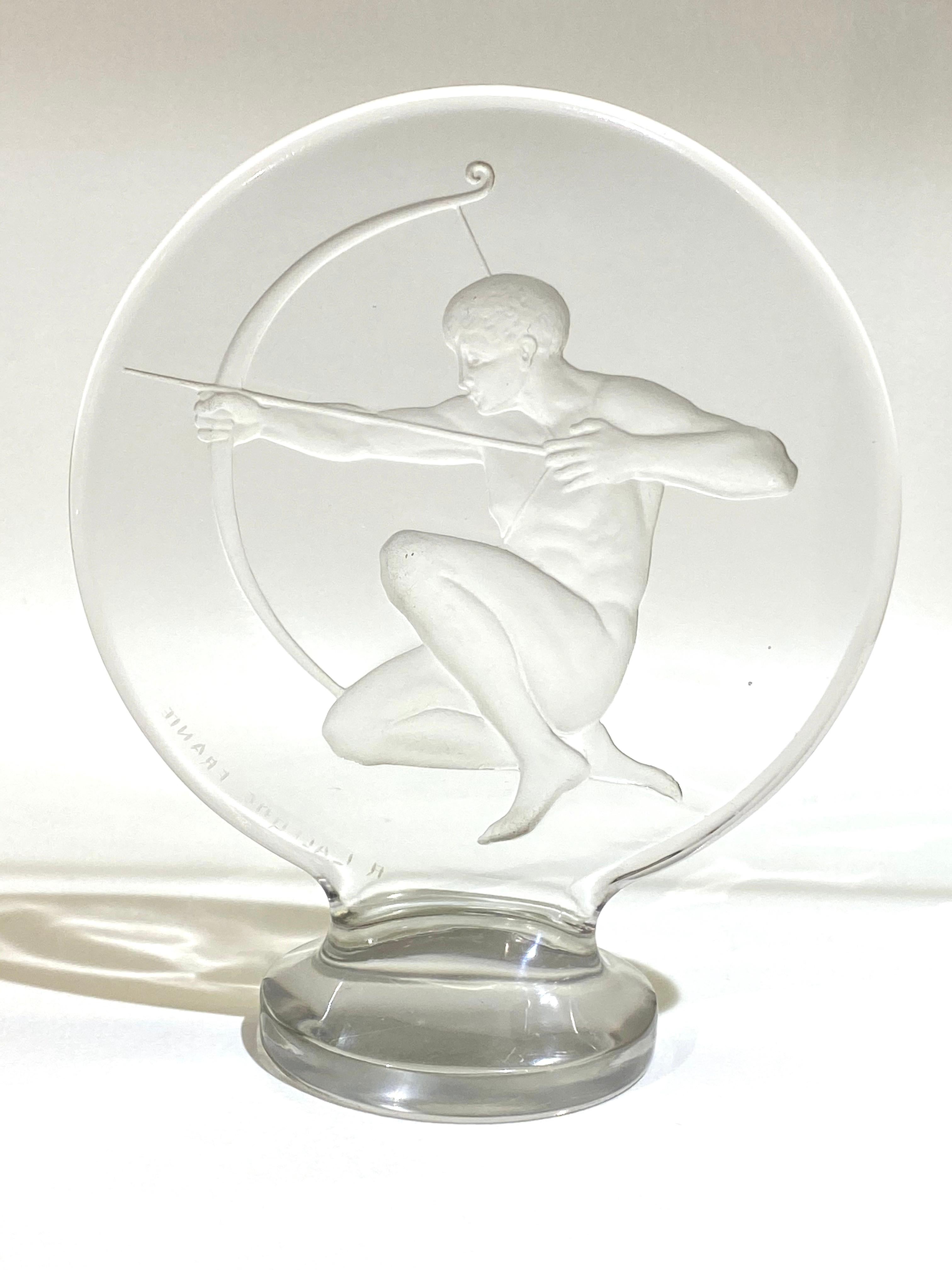 Art Deco 1926 René Lalique Archer Car Mascot Hood Ornament in Glass