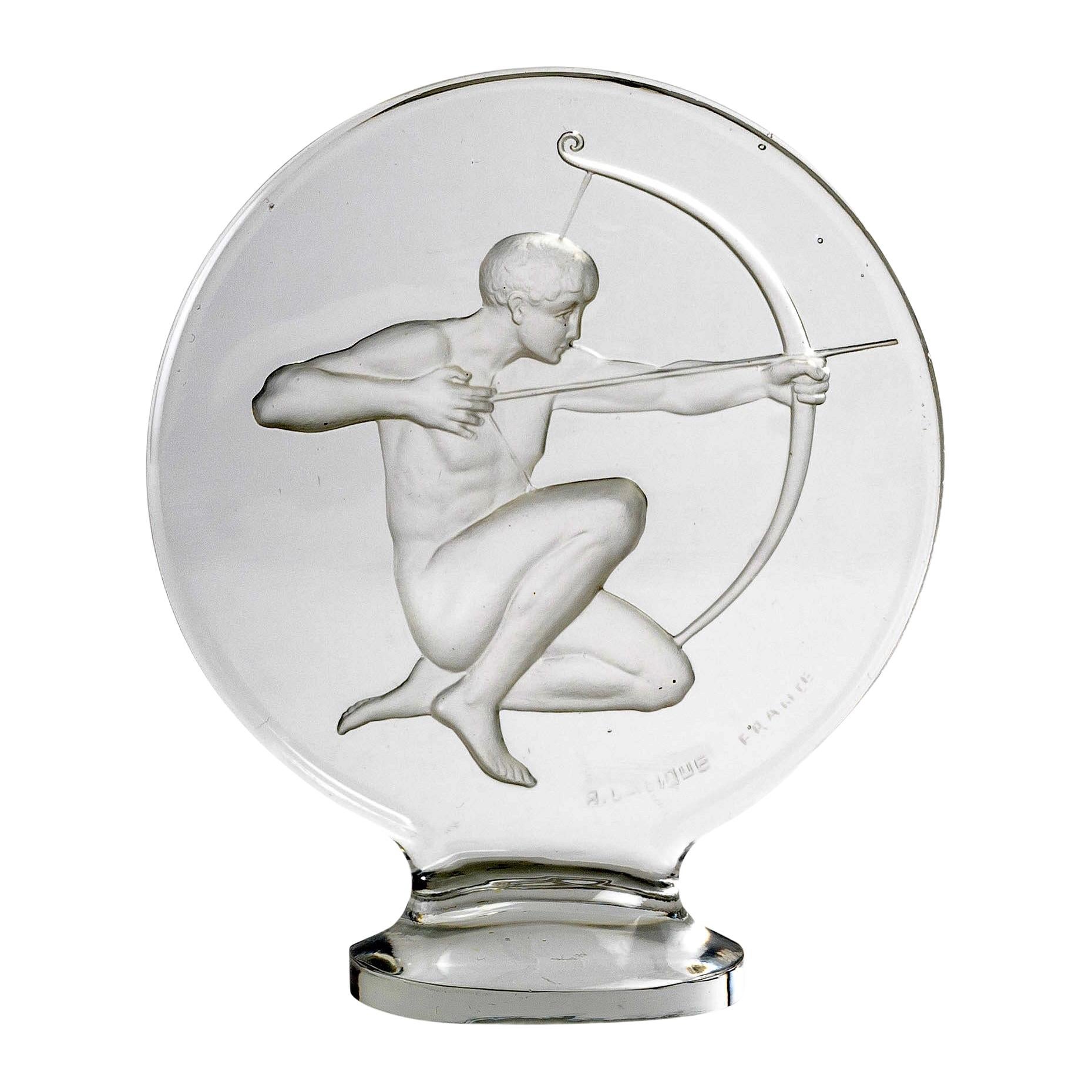 1926 René Lalique Archer Car Mascot Hood Ornament in Glass