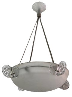 1926 Rene Lalique Art Deco Chandelier Light Fixture Ronces Glass