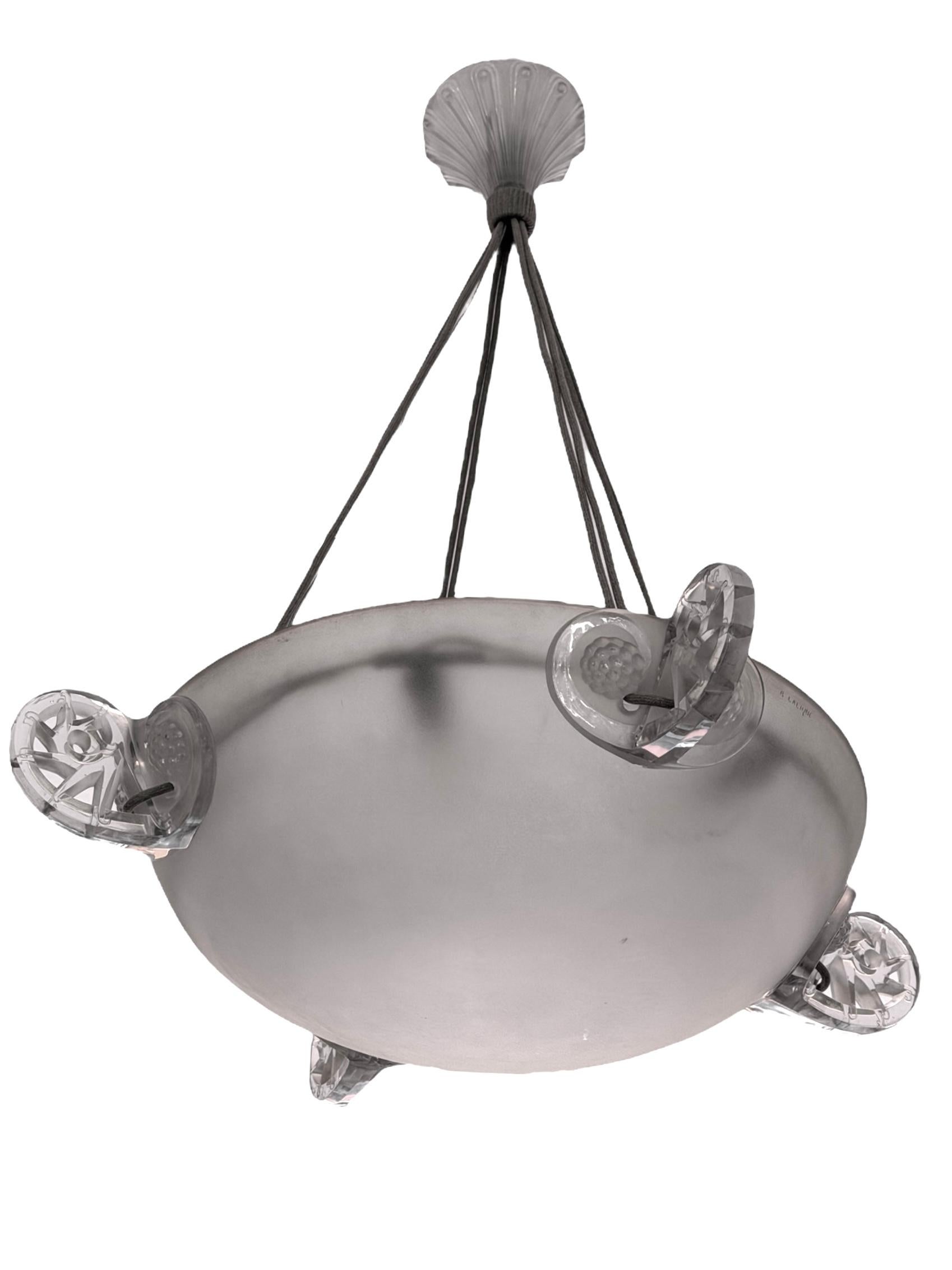 Art Déco 1926 Lalique Art Deco Lampadario in vetro Ronces in vendita
