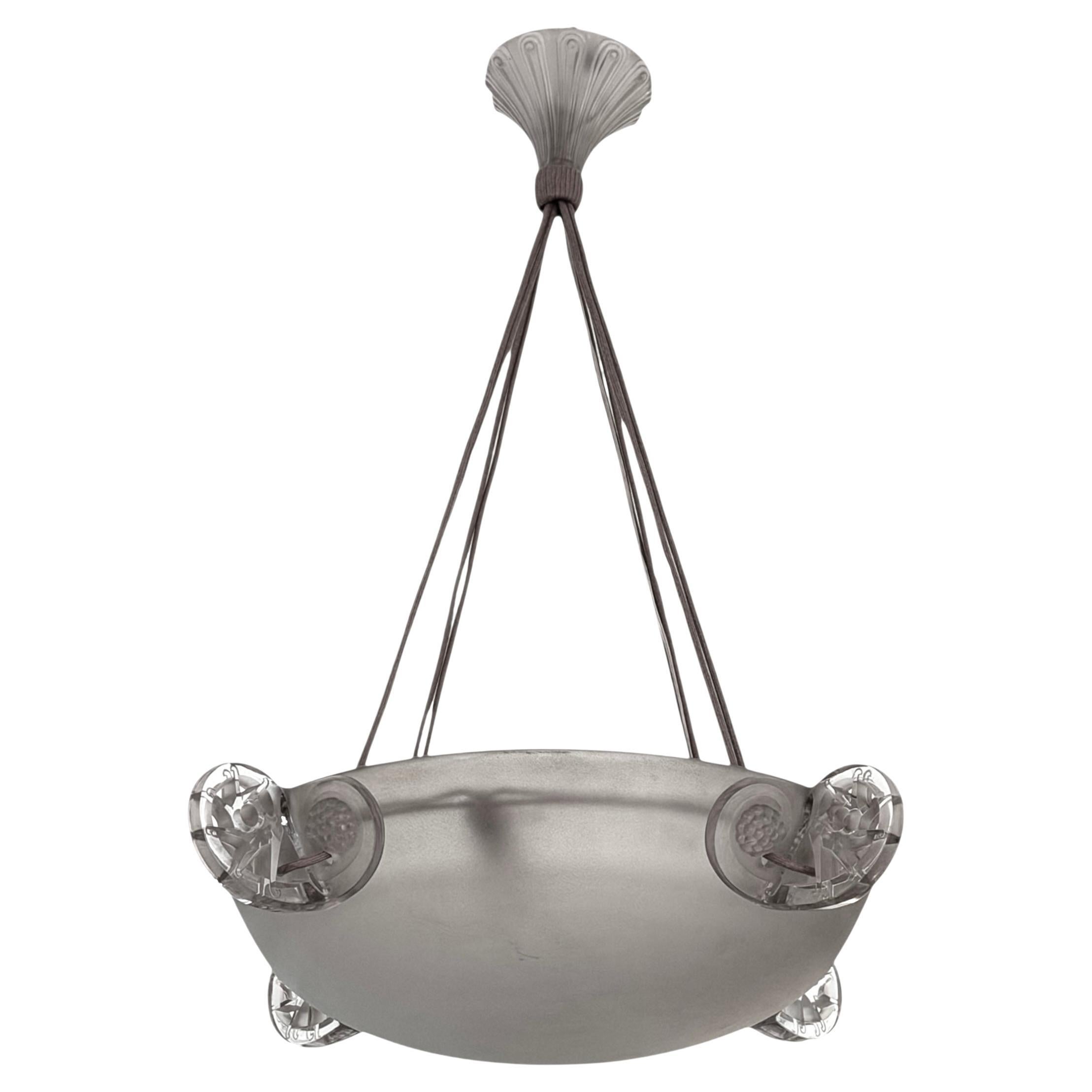 1926 Lalique Art Deco Lampadario in vetro Ronces