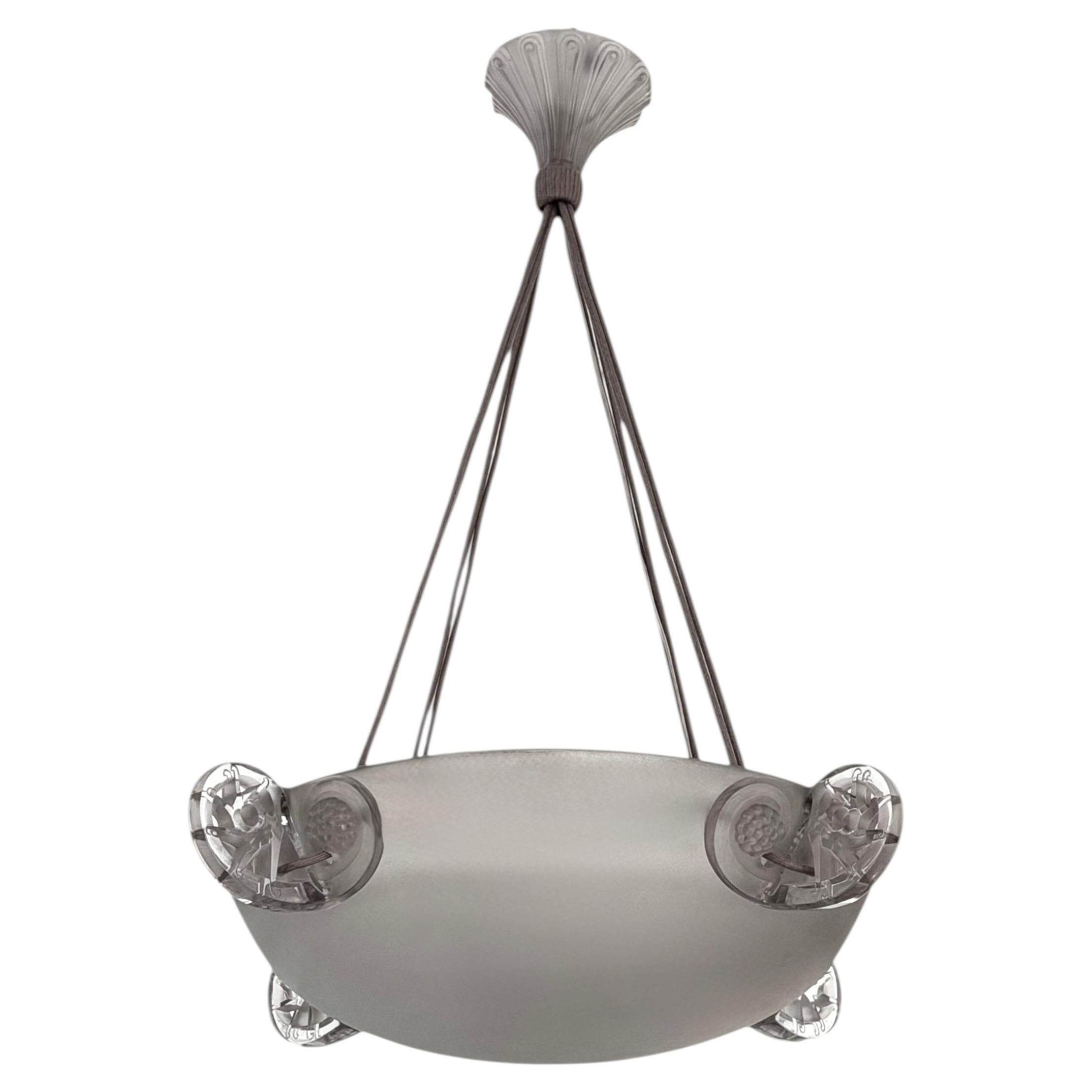 1926 Rene Lalique Art Deco Chandelier Light Fixture Ronces Glass