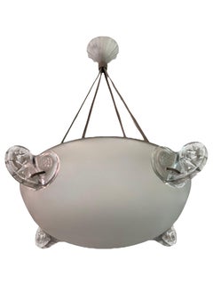 1926 Rene Lalique Art Deco Pair of Chandeliers Light Fixture Ronces Glass