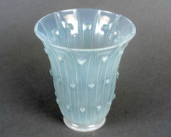 1926 René Lalique Art Deco Vase Bellis Opalescent Glass with Blue Patina