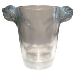 1926 René Lalique Chamarande Vase in Opalescent and Blue Stained Glass