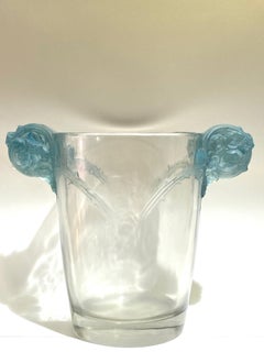 1926 René Lalique Chamarande Vase in Clear Glass with Blue Patina