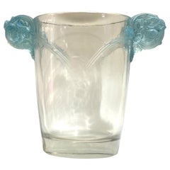 1926 René Lalique Chamarande Vase in Clear Glass with Blue Patina
