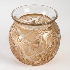1926 Rene Lalique Cigognes Vase in Frosted Glass & Sepia Patina, Storks