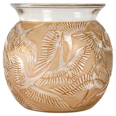 1926 Rene Lalique Cigognes Vase in Frosted Glass & Sepia Patina, Storks