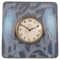 Antique 1926 René Lalique - Clock Inséparables Parrrots Opalescent Glass Mechanical
