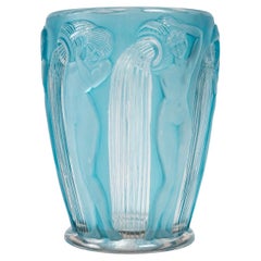 1926 Rene Lalique Danaïdes Vase in Frosted Glass & Blue Patina, Pouring Women