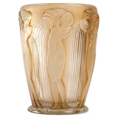 1926 Rene Lalique Danaïdes Vase in Frosted Glass & Sepia Patina, Pouring Women