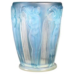 1926 Rene Lalique Danaïdes Vase in Opalescent Glass Blue Patina, Pouring Women
