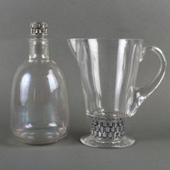 1926 Rene Lalique Decanter & Pitcher Saint Nabor Glass Black Enamel