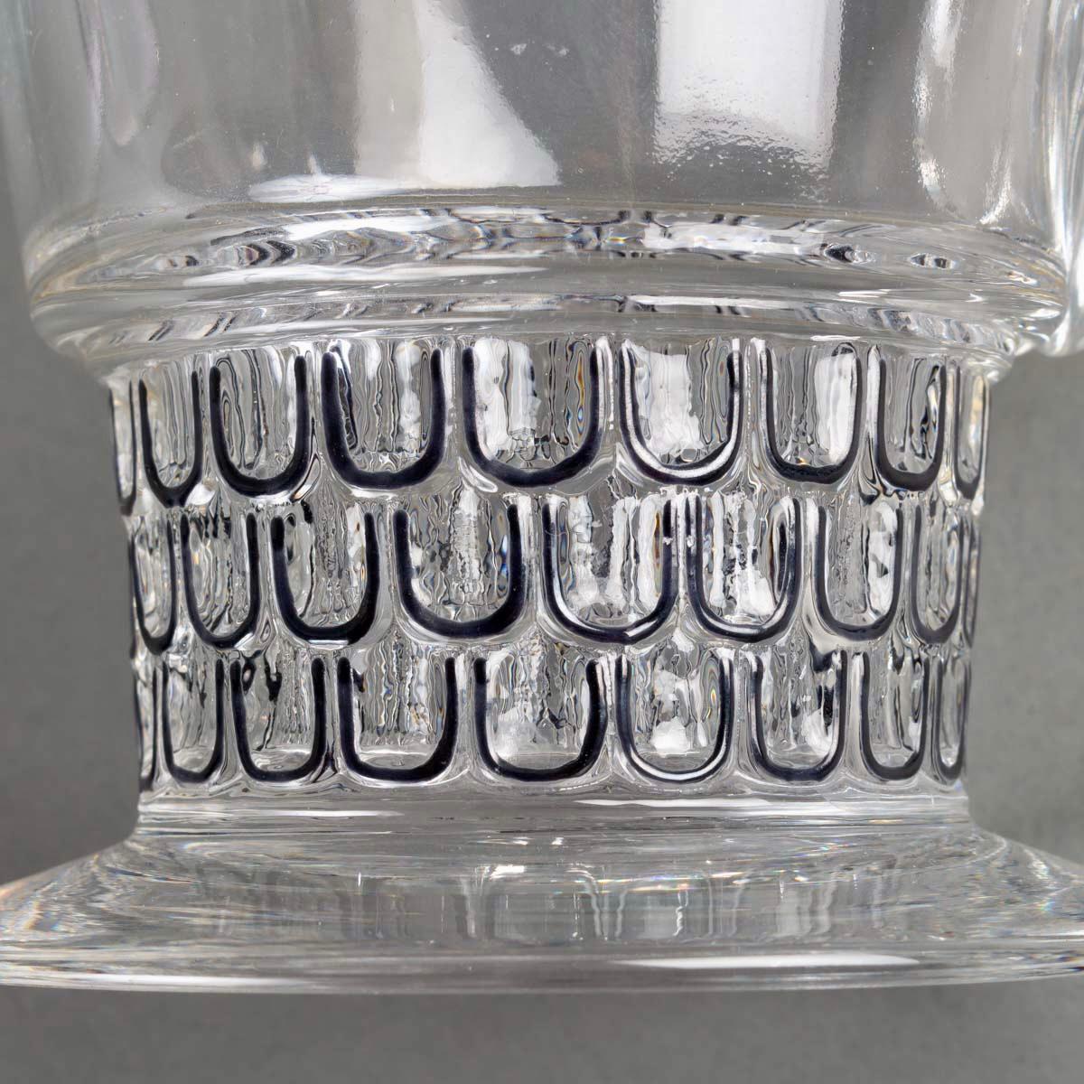 French 1926 Rene Lalique Decanter & Pitcher Saint Nabor Glass Black Enamel For Sale