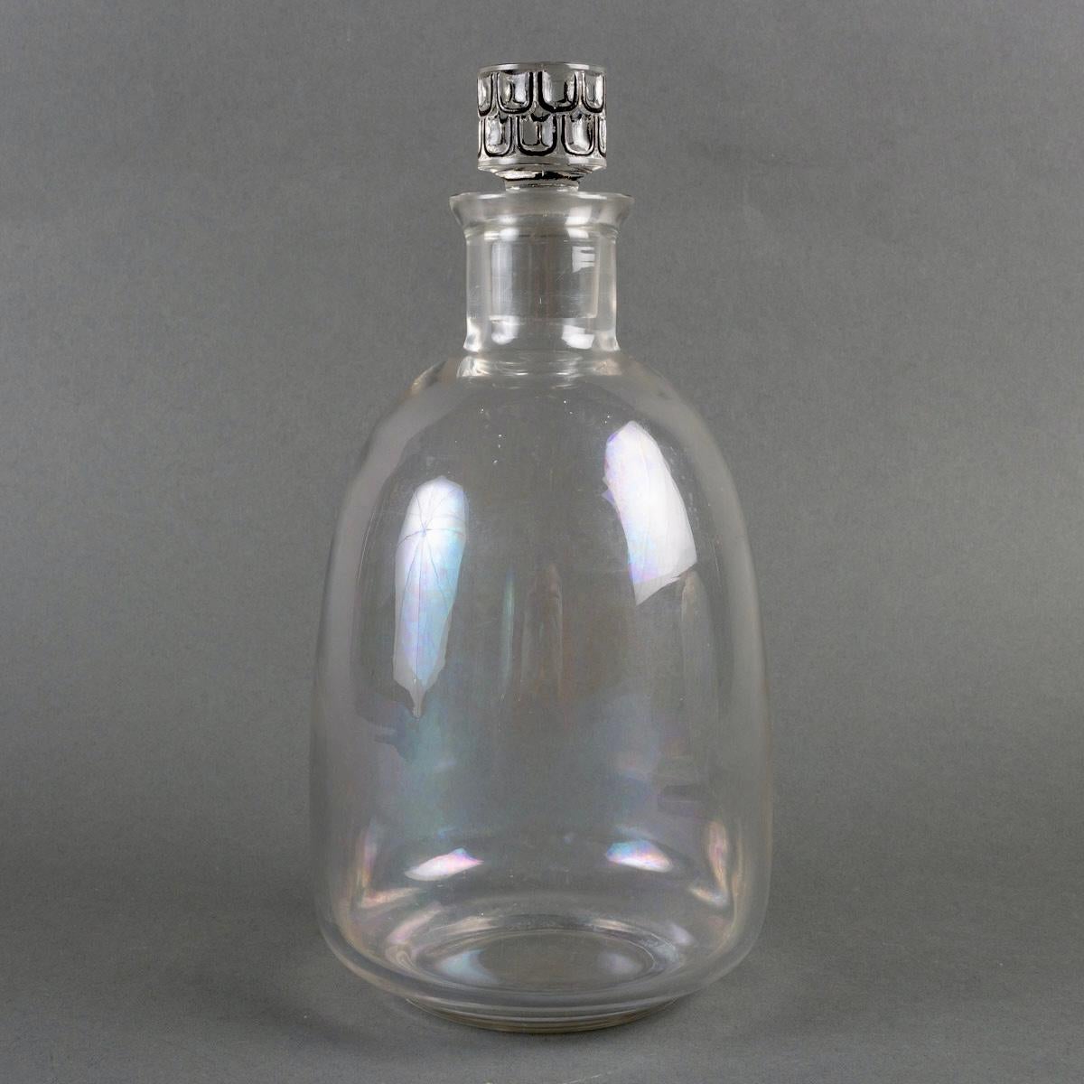 Molded 1926 Rene Lalique Decanter & Pitcher Saint Nabor Glass Black Enamel For Sale