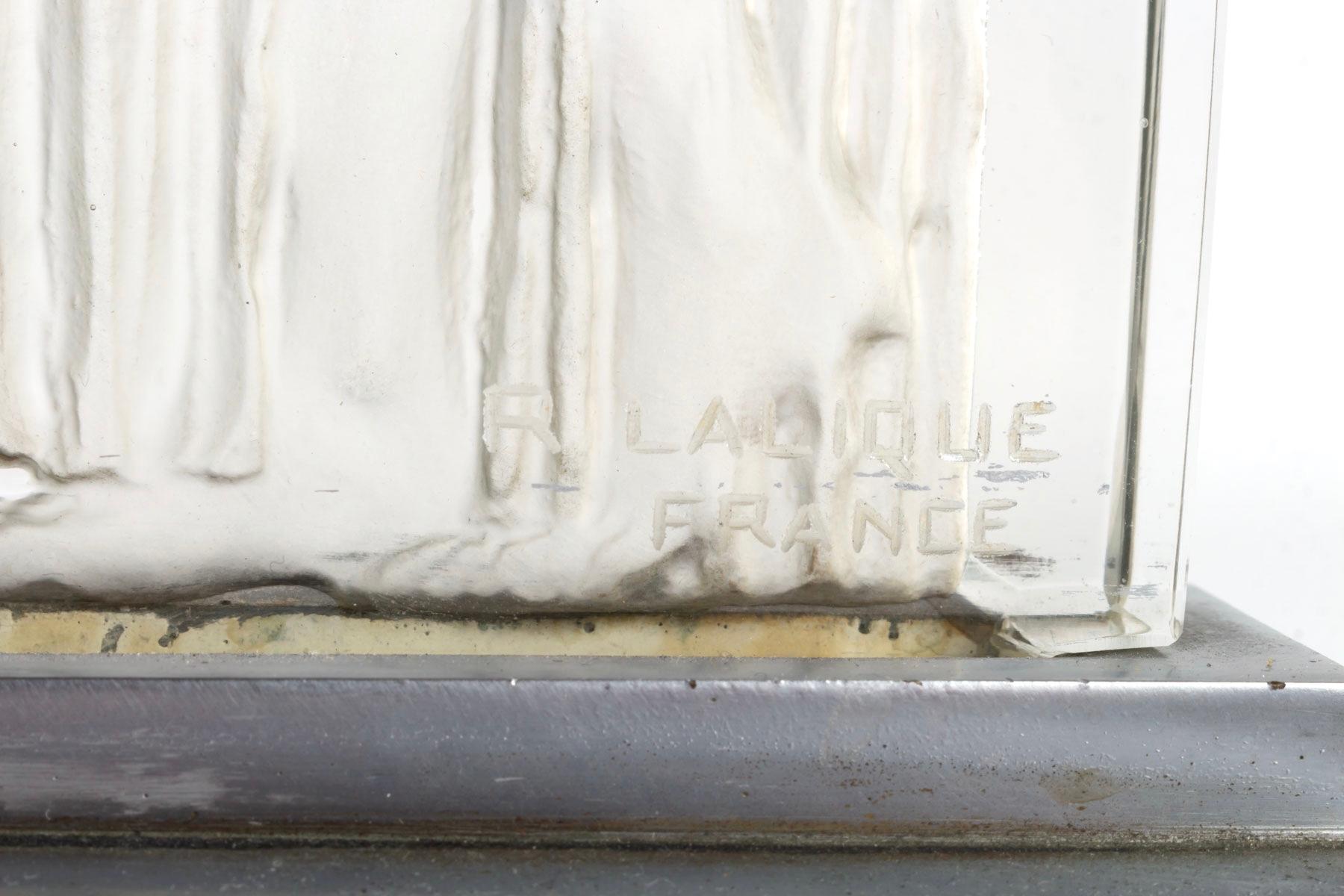 1926 René Lalique Deux Figurines Clear Glass Original Nickel-Plated Bronze Base 1