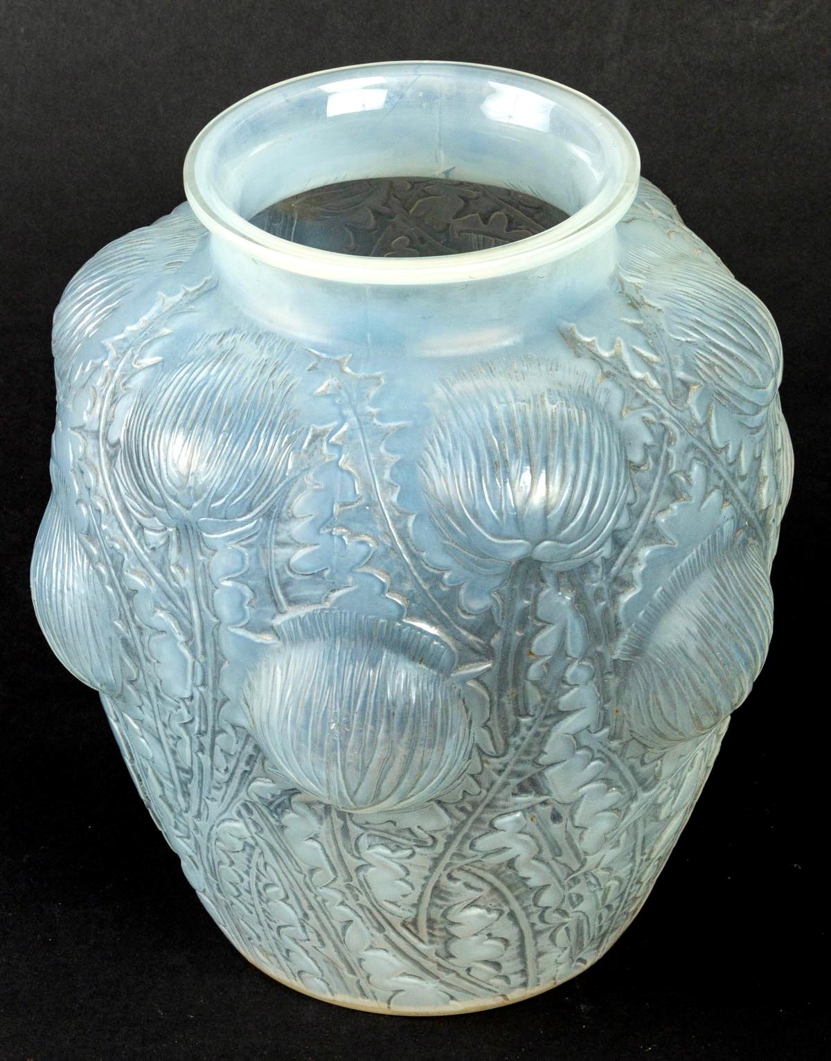 French 1926 Rene Lalique Domremy Vase in Double Cased Opalescent and Stained Glass