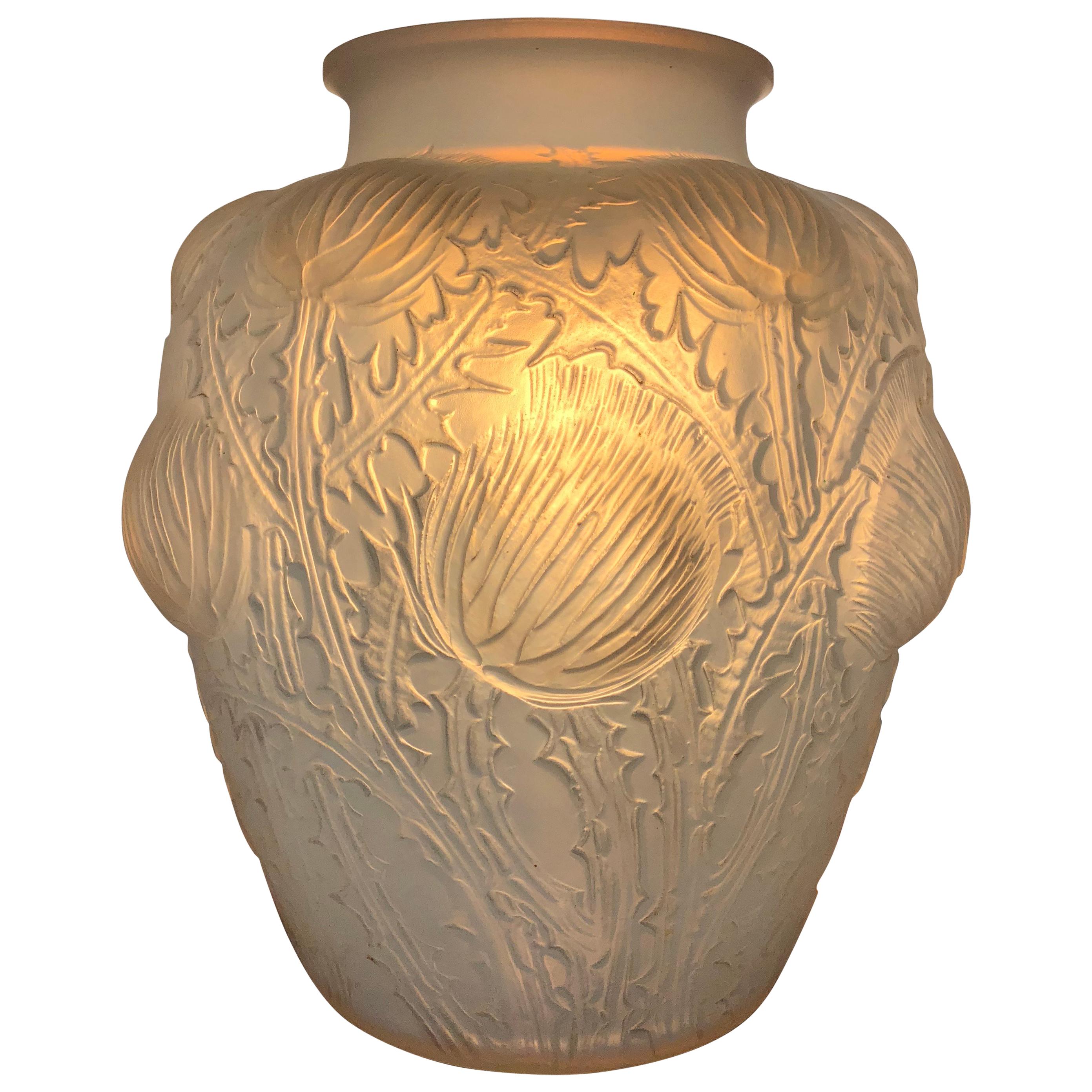 1926 Rene Lalique Domremy Vase in Double Cased Opalescent and Stained Glass
