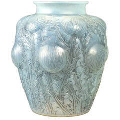 1926 Rene Lalique Domremy Vase in Double Cased Opalescent and Stained Glass