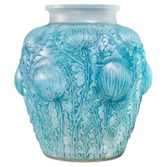1926 Rene Lalique Domremy Vase in Double Cased Opalescent Glass and Blue Patina