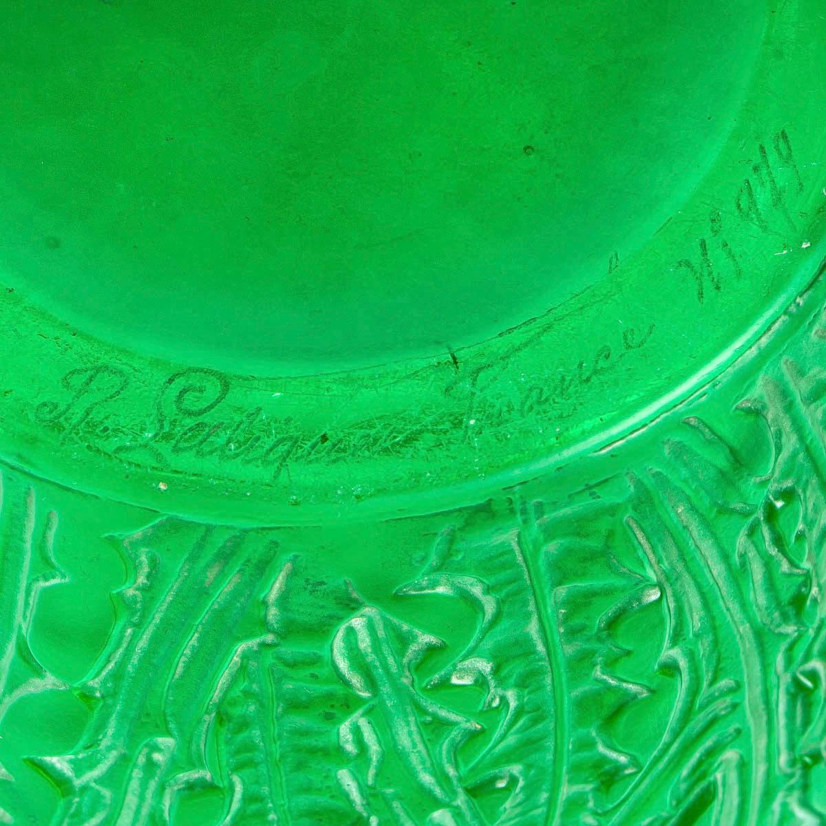 Early 20th Century 1926 René Lalique Domremy Vase in Emerald Green Glass with White Patina