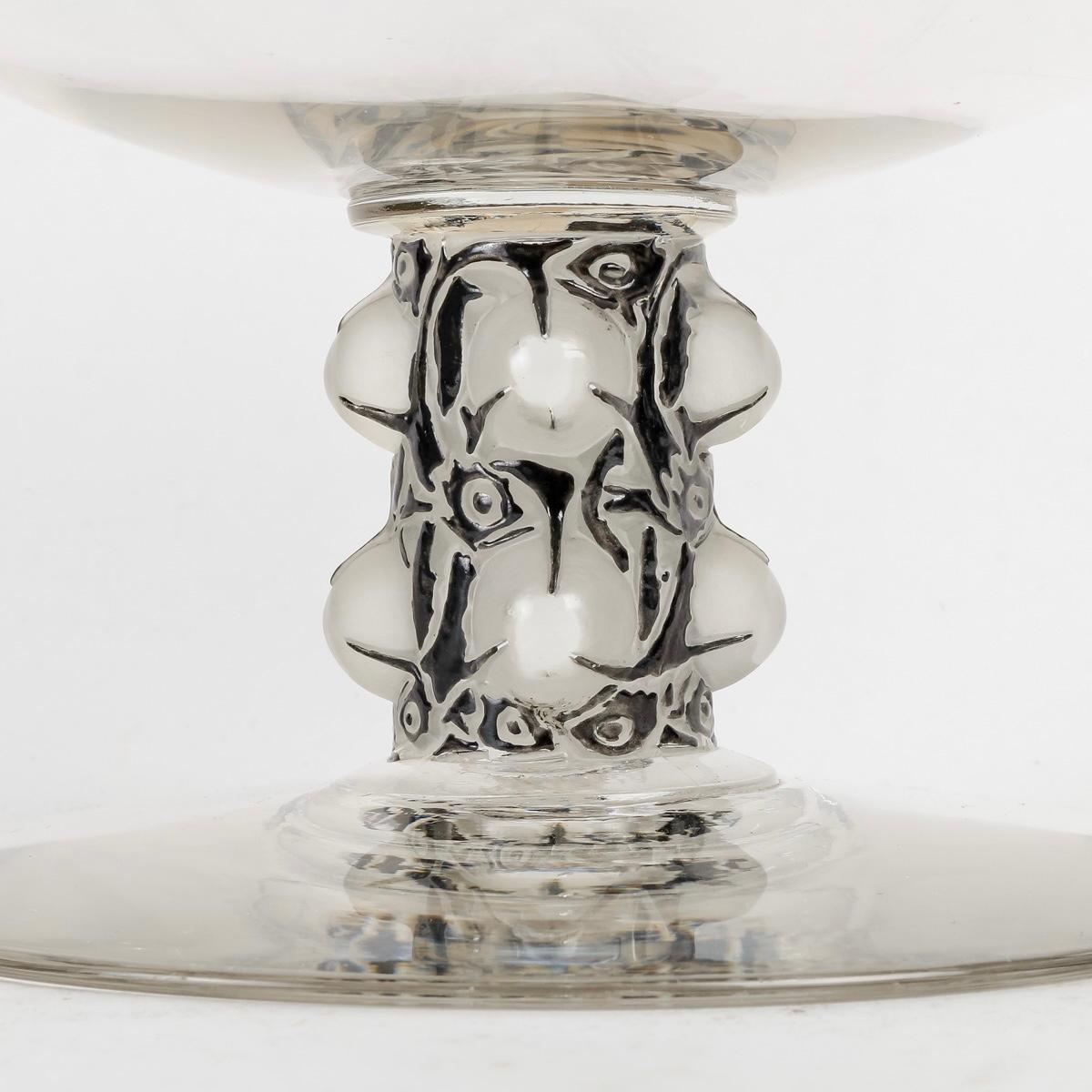 Art Deco 1926 René Lalique Foot Bowl Saint Denis Glass with Black Enamel For Sale