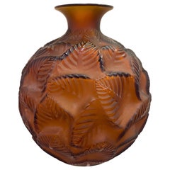 1926 René Lalique Ormeaux Vase in Red Amber Glass