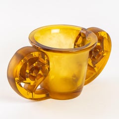 1926 René Lalique Pierrefonds Vase in Yellow Amber and Acid Satin Finish Glass